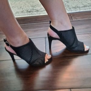 Strappy mesh heels/mules
